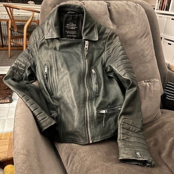 ALLSAINTS VINTAGE LEATHER MOTO JACKET, FOREST GREEN, LIMITED EDITION